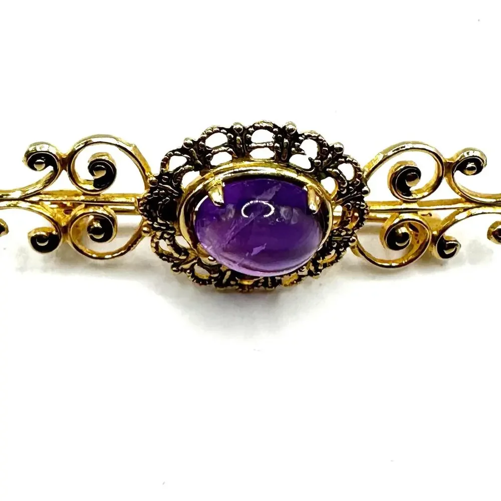Brooch Pin Gold Purple Cabachon Marked 12kGFDOR 12k gold filled retro vintage